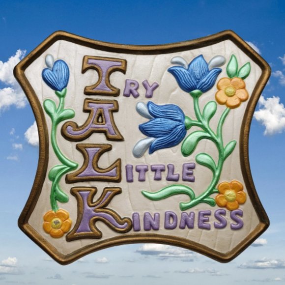 Vtg 70s Chalkware/Ceramic Mold Hippie Wall Plaque: TALK Try A Little Kindness